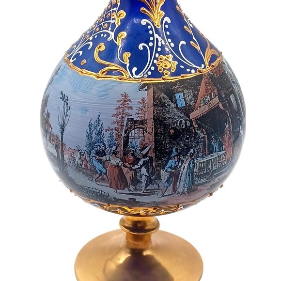 Murano Cobalt Blue Gold Pedestal Italian Victorian Scenes Decanter Wine Glasses - Picture 10 of 15